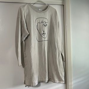 🍇long sleeve modern line drawing extra long shirt 3/4 sleeve size xl